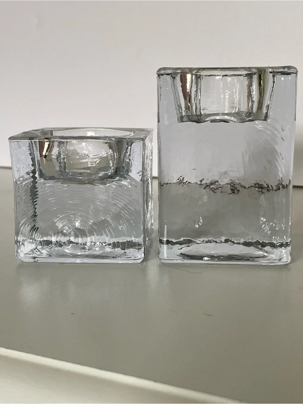 Pottery Barn Square Tealight Candle Holders Vintage Set Of 2 Recycled Glass EUC